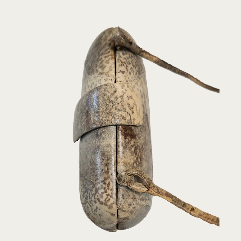 Vintage Patchwork Exotic Gray Leather Shoulder Ba… - image 8